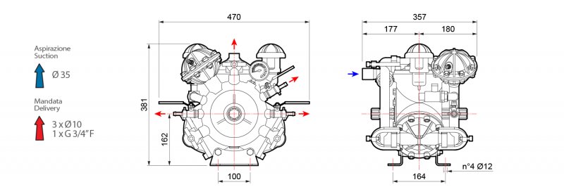 Comet High pressure diaphragm pump IDS 1000 Drawing