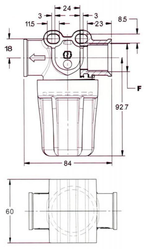 GEO Leitungsfilter mit klarem Gehäuse 1/2" IG